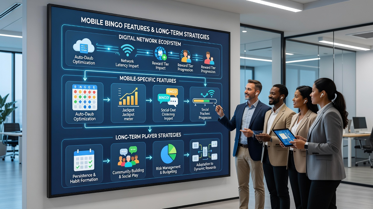 Players engaging with mobile bingo across different devices in a connected network environment