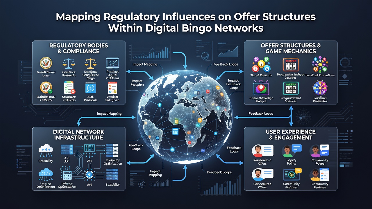 Diagram illustrating regulatory mapping across digital bingo offer structures and compliance layers